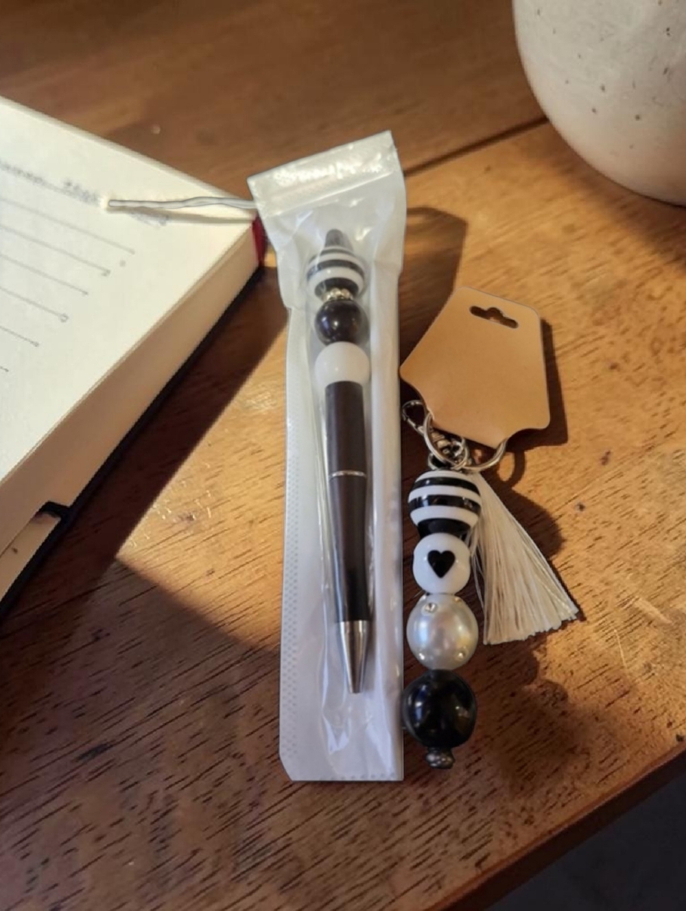 NWT Matching Black and White Pen with Keychain
